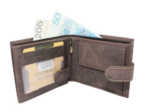 Portfel Męski Skórzany Polska Galanteria (PL) Duży Poziomy Z Zapięciem Dwa Skrzydełka N992L RFID ,,AMSTAF,, 12 x 10 x 3 [cm]