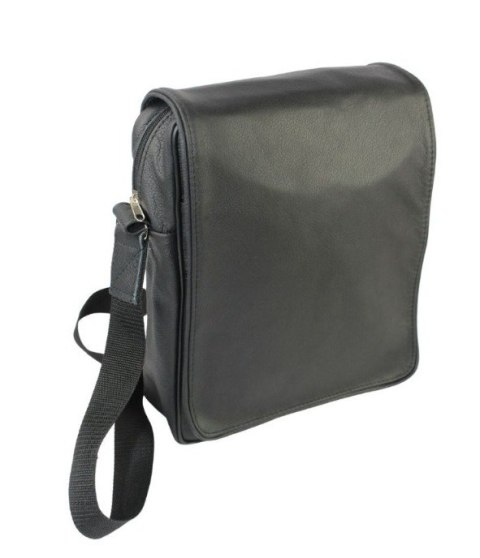 Skórzana Torba Na Ramię Pionowa GRETOS (PL) Listonoszka Z Klapką CZARNA 20 x 14 x 6 [cm]