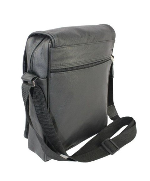 Skórzana Torba Na Ramię Pionowa GRETOS (PL) Listonoszka Z Klapką CZARNA 20 x 14 x 6 [cm]