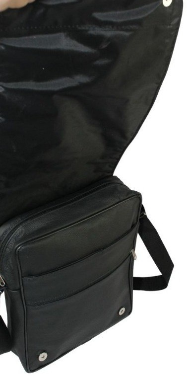 Skórzana Torba Na Ramię Pionowa GRETOS (PL) Listonoszka Z Klapką CZARNA 20 x 14 x 6 [cm]