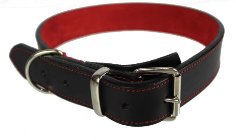 Solidna Obroża Dla Psa Czarna z Czerwoną Nitką Skóra Naturalna 35 mm 36/46 [cm] WIREX (PL)