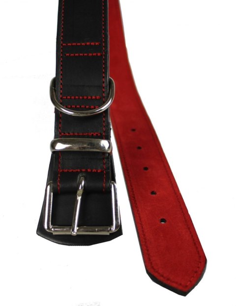 Solidna Obroża Dla Psa Czarna z Czerwoną Nitką Skóra Naturalna 35 mm 56/66 [cm] WIREX (PL)