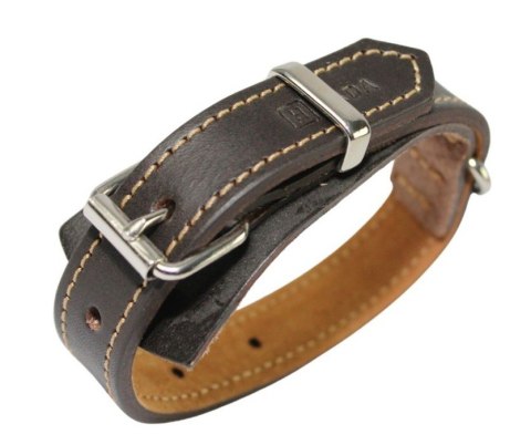 Solidna Obroża Dla Psa Czekoladowa z Beżową Nitką Skóra Naturalna 30 mm 43/53 [cm] HADA (PL)