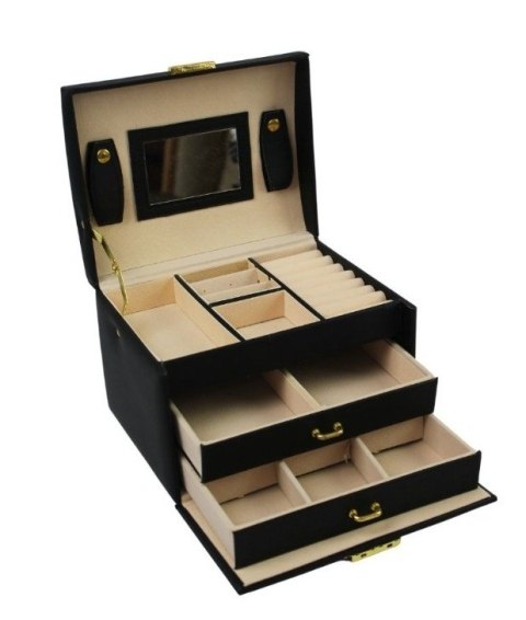 Elegancka i Stylowa Szkatułka Na Biżuterię PATRIZIA Pojemny Organizer 23004 Czarny 17,5 x 13 x 12,5 [cm]