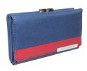 Portfel Damski Skórzany GREGORIO 14 cm Klamra i Klapka Skóra Naturalna FRZ-108 NIEBIESKI Z CZERWONYM 14 x 9 x 3,5 [cm]