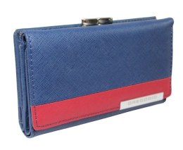 Portfel Damski Skórzany GREGORIO 14 cm Klamra i Klapka Skóra Naturalna FRZ-108 NIEBIESKI Z CZERWONYM 14 x 9 x 3,5 [cm]