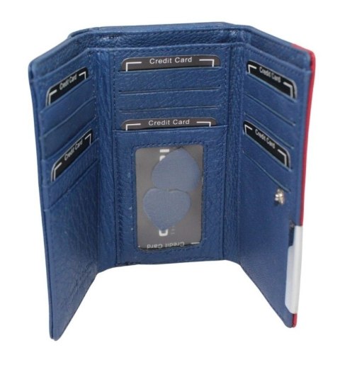 Portfel Damski Skórzany GREGORIO 14 cm Klamra i Klapka Skóra Naturalna FRZ-108 NIEBIESKI Z CZERWONYM 14 x 9 x 3,5 [cm]