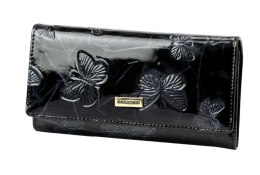 Portfel Damski Skórzany GREGORIO Długi Max Z Klamrą Lakierowany BTS-100 CZARNY RFID 18,5 x 9,5 x 3,5 [cm]