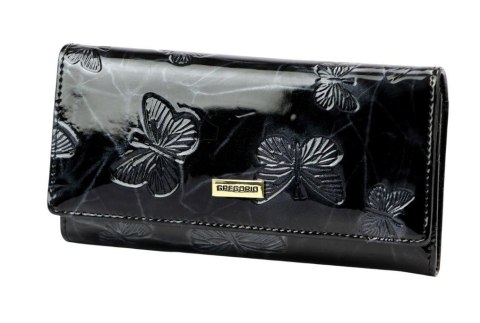 Portfel Damski Skórzany GREGORIO Długi Max Z Klamrą Lakierowany BTS-100 CZARNY RFID 18,5 x 9,5 x 3,5 [cm]