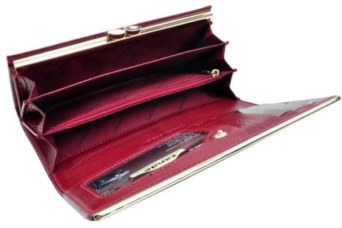 Portfel Damski Skórzany GREGORIO Długi Max Z Klamrą Lakierowany BTS-100 CZARNY RFID 18,5 x 9,5 x 3,5 [cm]