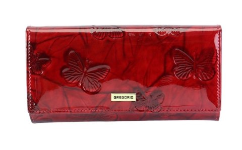 Portfel Damski Skórzany GREGORIO Długi Max Z Klamrą Lakierowany BTS-100 CZERWONY RFID 18,5 x 9,5 x 3,5 [cm]