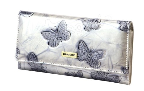 Portfel Damski Skórzany GREGORIO Długi Max Z Klamrą Lakierowany BTS-100 KREMOWY RFID 18,5 x 9,5 x 3,5 [cm]