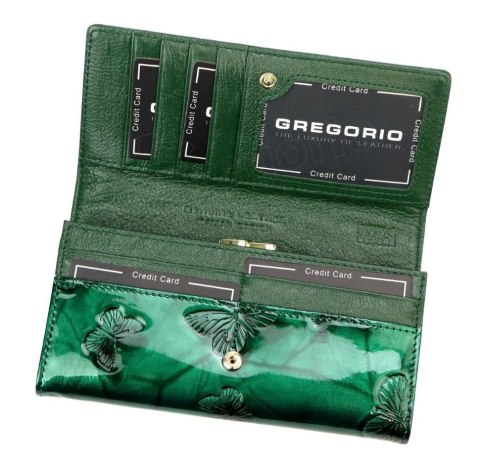 Portfel Damski Skórzany GREGORIO Długi Max Z Klamrą Lakierowany BTS-100 KREMOWY RFID 18,5 x 9,5 x 3,5 [cm]