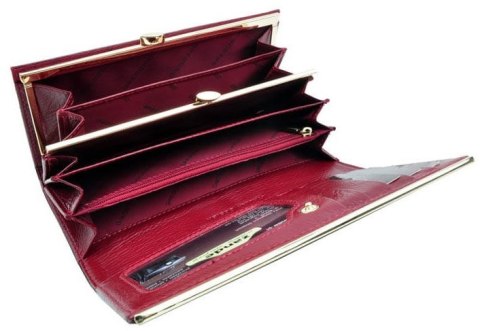 Portfel Damski Skórzany GREGORIO Długi Max Z Klamrą Lakierowany BTS-100 NIEBIESKI RFID 18,5 x 9,5 x 3,5 [cm]