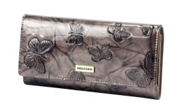 Portfel Damski Skórzany GREGORIO Długi Max Z Klamrą Lakierowany BTS-100 SZARY RFID 18,5 x 9,5 x 3,5 [cm]