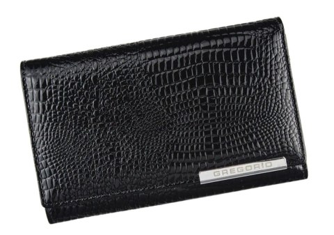 Portfel Damski Skórzany GREGORIO Duży Z Suwakiem Lakierowany RFID GF-112 CZARNY 15 x 10 x 4 [cm]