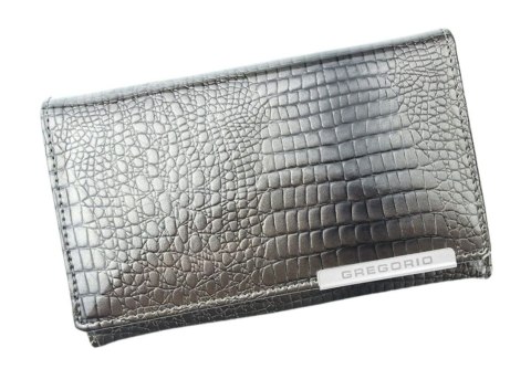 Portfel Damski Skórzany GREGORIO Duży Z Suwakiem Lakierowany RFID GF-112 SZARY 15 x 10 x 4 [cm]