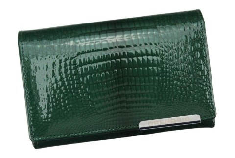 Portfel Damski Skórzany GREGORIO Duży Z Suwakiem Lakierowany RFID GF-112 ZIELONY 15 x 10 x 4 [cm]