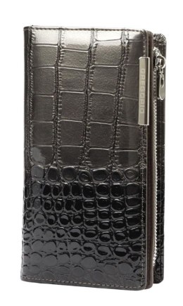 Portfel Damski Skórzany GREGORIO Lakierowany Długi Z Suwakiem Na Zewnątrz BC-124 SZARY 19,5 x 10 x 3,5 [cm]