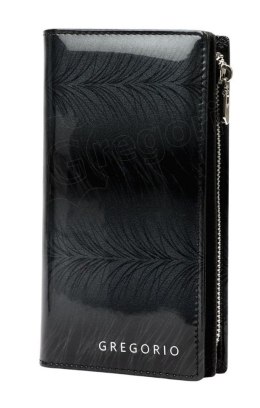 Portfel Damski Skórzany GREGORIO Lakierowany Długi Z Suwakiem Na Zewnątrz FF-124 CZARNY 19,5 x 10 x 3,5 [cm]