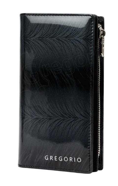 Portfel Damski Skórzany GREGORIO Lakierowany Długi Z Suwakiem Na Zewnątrz FF-124 CZARNY 19,5 x 10 x 3,5 [cm]