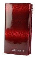 Portfel Damski Skórzany GREGORIO Lakierowany Długi Z Suwakiem Na Zewnątrz FF-124 CZERWONY 19,5 x 10 x 3,5 [cm]