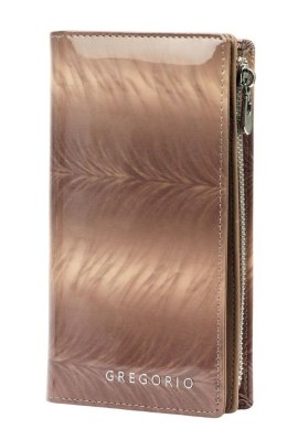 Portfel Damski Skórzany GREGORIO Lakierowany Długi Z Suwakiem Na Zewnątrz FF-124 KREMOWY 19,5 x 10 x 3,5 [cm]