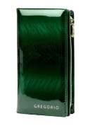 Portfel Damski Skórzany GREGORIO Lakierowany Długi Z Suwakiem Na Zewnątrz FF-124 ZIELONY 19,5 x 10 x 3,5 [cm]