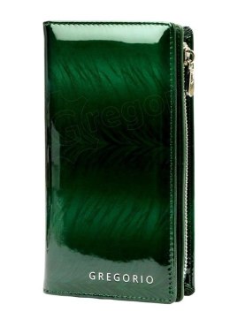 Portfel Damski Skórzany GREGORIO Lakierowany Długi Z Suwakiem Na Zewnątrz FF-124 ZIELONY 19,5 x 10 x 3,5 [cm]