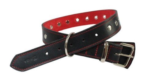 Solidna Obroża Dla Psa Czarna z Czerwoną Nitką Skóra Naturalna 35 mm 56/65 [cm] WIREX (PL)