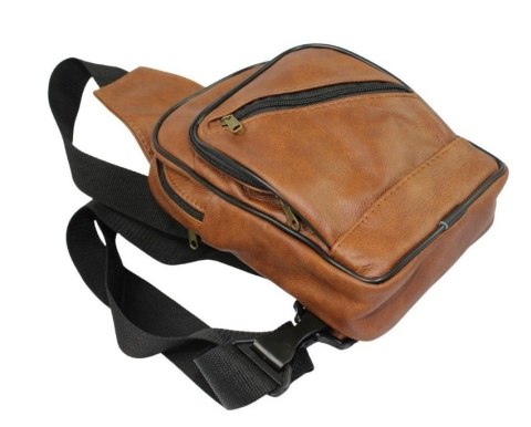 Torba Skórzana Na Ramię Nerka Noszona Na Skos GRETOS (PL) BRĄZOWA Praktyczna I Wygodna 27 x 17 x 5 [cm]