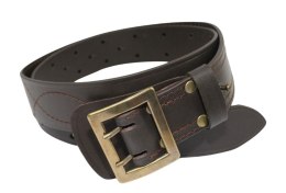 Wojskowy Pas Męski Skórzany OFICER HADA (PL) Skóra Licowa CZEKOLADOWY MOSIĘŻNA KLAMRA Super Wytrzymały Z Płytką Gładki P45B