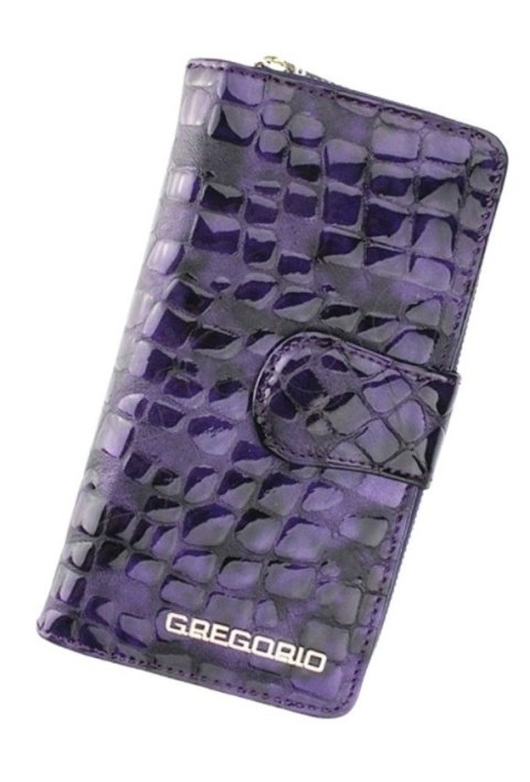 Portfel Damski Skóra Naturalna GREGORIO Duży Z Suwakiem Piórnik Lakierowany FS-116 FIOLETOWY RFID 16,5 x 9 x 3,5 [cm]