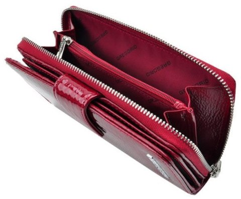 Portfel Damski Skóra Naturalna GREGORIO Duży Z Suwakiem Piórnik Lakierowany FS-116 FIOLETOWY RFID 16,5 x 9 x 3,5 [cm]