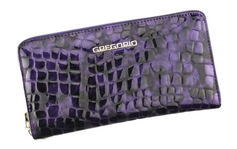 Portfel Damski Skóra Naturalna Lakierowana GREGORIO Duży Z Metalowym Suwakiem Piórnik FS 119 FIOLETOWY 19.5 x 10.5 x 2 [cm]