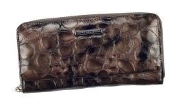 Portfel Damski Skóra Naturalna Lakierowana GREGORIO Duży Z Metalowym Suwakiem Piórnik FZ-111 SZARY 18,5 x 9,5 x 3,5 [cm]