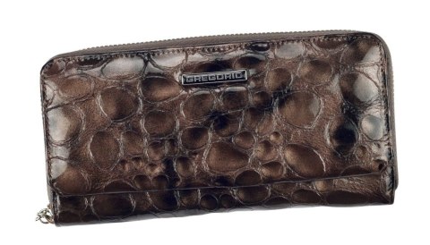 Portfel Damski Skóra Naturalna Lakierowana GREGORIO Duży Z Metalowym Suwakiem Piórnik FZ-111 SZARY 18,5 x 9,5 x 3,5 [cm]