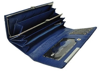Portfel Damski Skórzany GREGORIO Długi Max Z Klamrą Lakierowany FS-100 NIEBIESKI RFID 18,5 x 9,5 x 3,5 [cm]