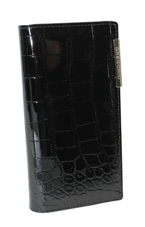 Portfel Damski Skórzany GREGORIO Lakierowany Długi Z Suwakiem Na Zewnątrz BC-124 CZARNY 19,5 x 10 x 3,5 [cm]