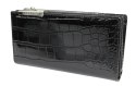 Portfel Damski Skórzany GREGORIO Lakierowany Długi Z Suwakiem Na Zewnątrz BC-124 CZARNY 19,5 x 10 x 3,5 [cm]