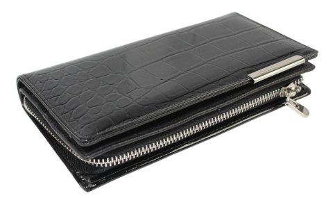 Portfel Damski Skórzany GREGORIO Lakierowany Długi Z Suwakiem Na Zewnątrz BC-124 CZARNY 19,5 x 10 x 3,5 [cm]
