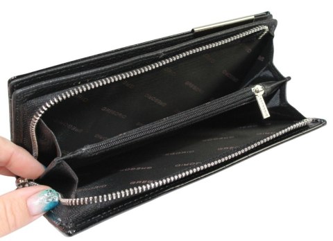 Portfel Damski Skórzany GREGORIO Lakierowany Długi Z Suwakiem Na Zewnątrz BC-124 CZARNY 19,5 x 10 x 3,5 [cm]