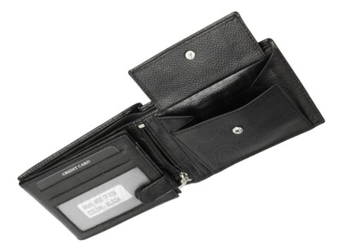 Portfel Męski Polska Galanteria (PL) Skóra Licowa Duży Poziomy Bez Zapięcia RFID N992 CZARNY 13 x 9,5 x 2,5 [cm]