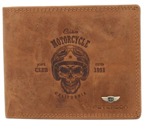 Portfel Męski Skóra Naturalna Peterson Duży Poziomy Z Łańcusziem N992C RFID KONIAKOWY ''MOTORCYCLE'' 12,5 x 10,5 x 3 [cm]