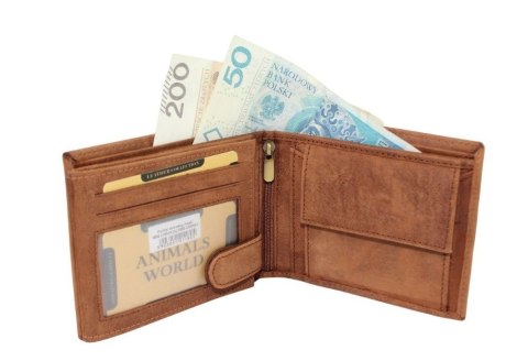 Portfel Męski Skórzany ALWAYS WILD Skóra Naturalna Poziomy Bez Zapięcia Dwa Skrzydełka N992 "MIŚ" KONIAKOWY 13 x 10 x 2 [cm]