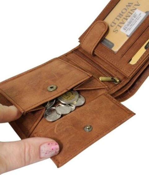 Portfel Męski Skórzany ALWAYS WILD Skóra Naturalna Poziomy Bez Zapięcia Dwa Skrzydełka N992 "MIŚ" KONIAKOWY 13 x 10 x 2 [cm]