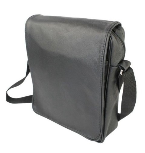 Skórzana Torba Na Ramię Pionowa GRETOS (PL) CZARNA Listonoszka Z Klapką 25 x 18 x 8 [cm]