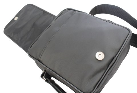 Skórzana Torba Na Ramię Pionowa GRETOS (PL) CZARNA Listonoszka Z Klapką 25 x 18 x 8 [cm]