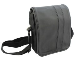 Skórzana Torba Na Ramię Pionowa GRETOS (PL) CZARNA Z PRZESZYCIAMI Listonoszka Z Klapką 25 x 18 x 8 [cm]