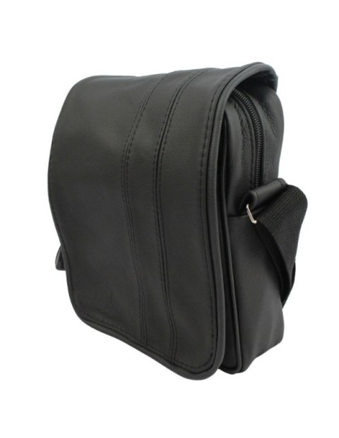 Skórzana Torba Na Ramię Pionowa GRETOS (PL) CZARNA Z PRZESZYCIAMI Listonoszka Z Klapką 25 x 18 x 8 [cm]